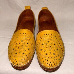 Spring Step Ingrid Yellow Leather Laser Cutout Loafers - 37 EU